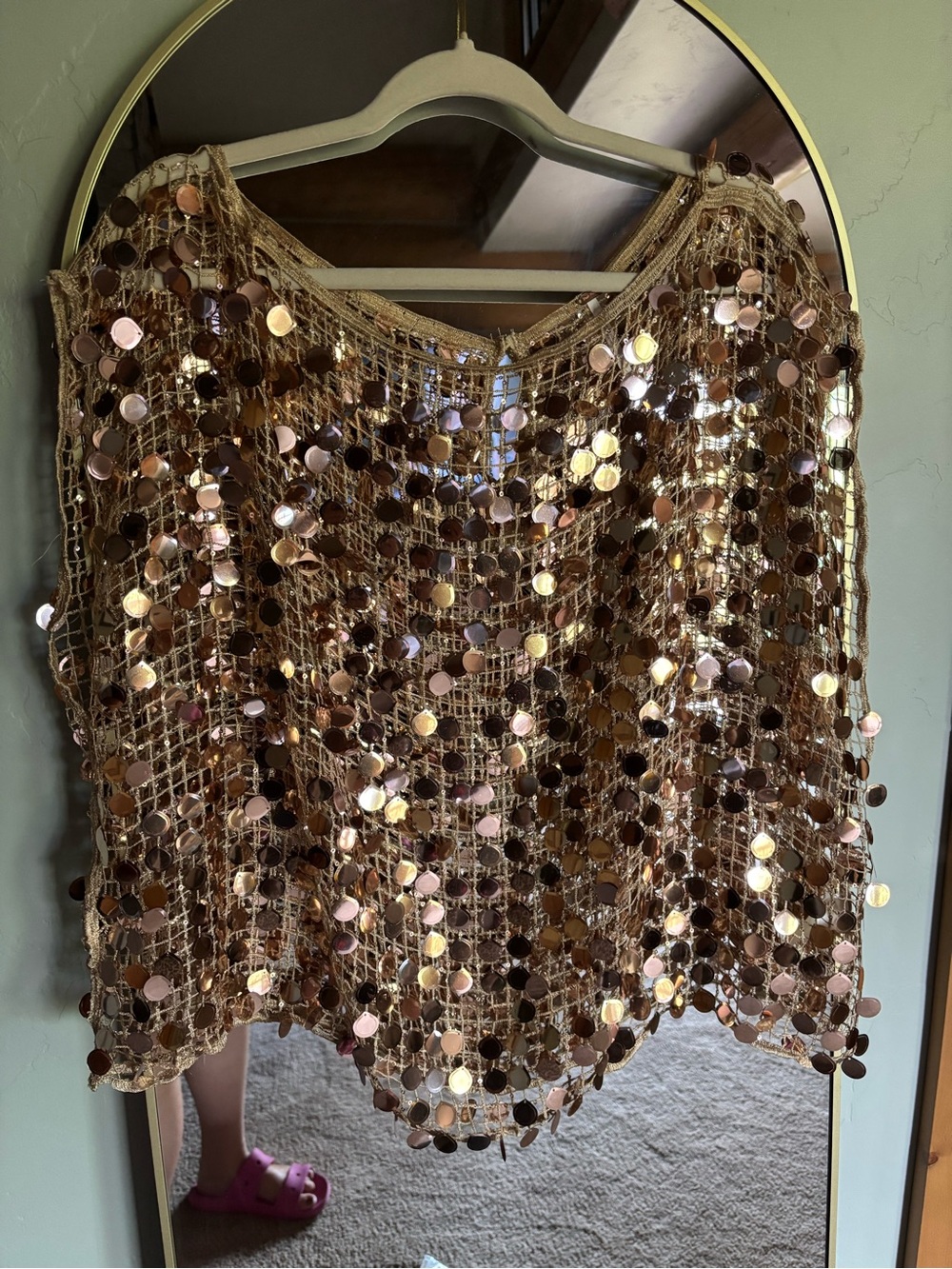 Free People Gold Sequin Crochet Tunic